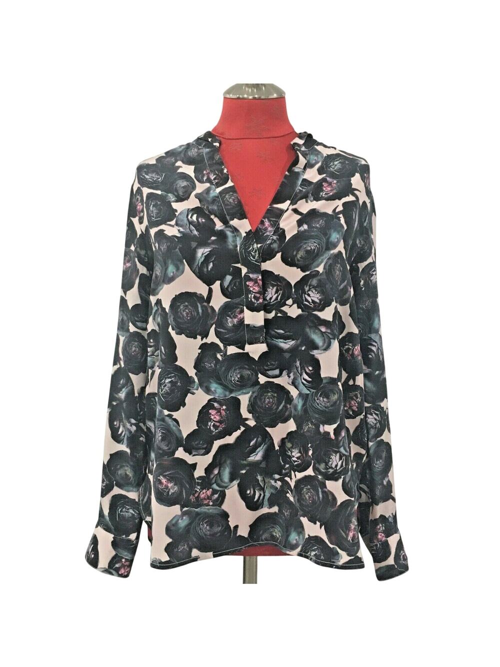 Dylan Gray S pure silk blouse pink & gray floral
